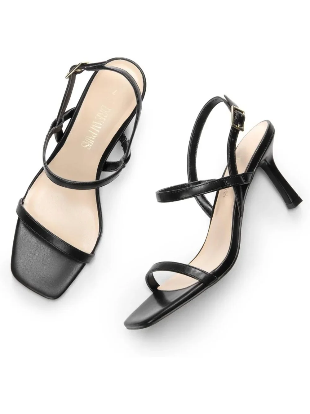 Dream Pairs Women's Black Square Open Toe Slingback Heels Ankle Strappy Sandals